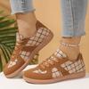 European Size New Women's Retro Round Head Canvas Plaid Strap Color Matching Flat Shoes Women