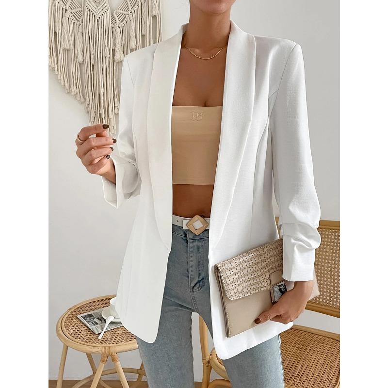 Осенний женский костюм, куртка с лацканами, рукав девять четвертей, без пуговиц, тонкая темпераментная пригородная куртка