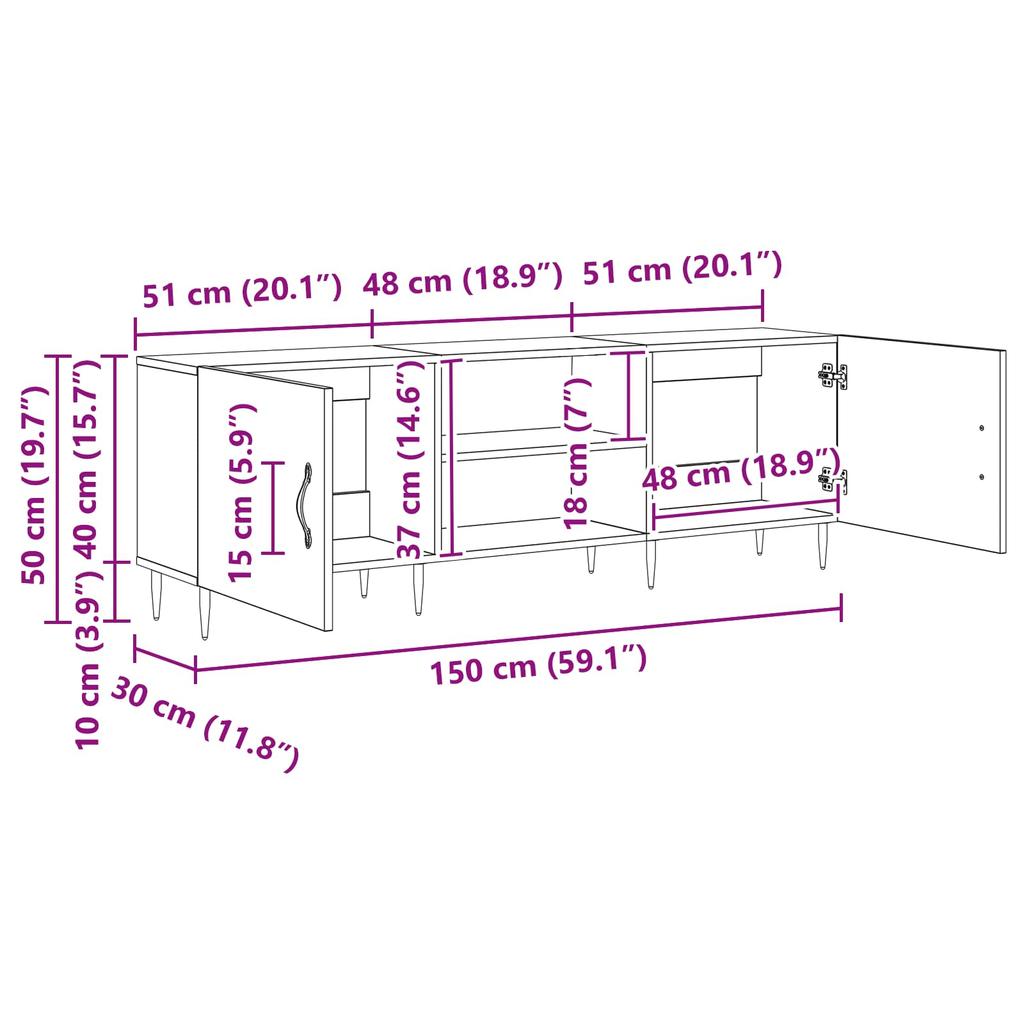 TV Stand Artisan Oak 150 x 30 x 50 cm Particleboard
