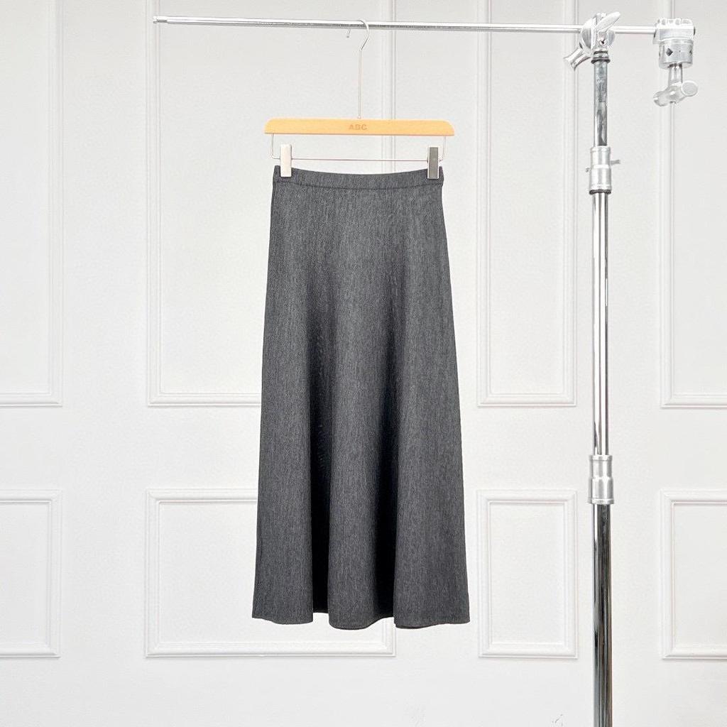 Женская трикотажная миди-юбка А-силуэта Black Label, эластичный пояс, пряжа Yangtze 2-слойная 48s шерсть, черно-серая