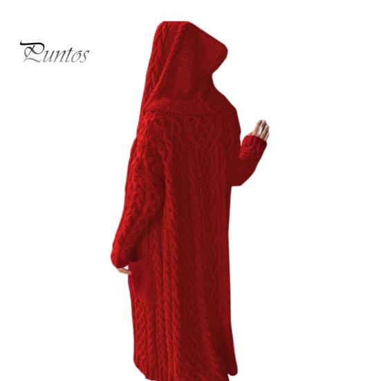 Женская куртка-свитер с карманами, средней длины, с капюшоном, трикотажная скрученная текстура, однотонная, с длинным рукавом, куртка больших размеров, плотная, повседневная верхняя одежда для поездок на работу