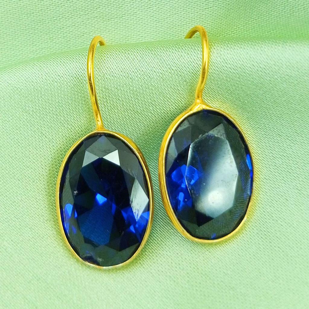 Позолоченные женские и подарочные серьги-крючки с голубым топазом GPE-E188