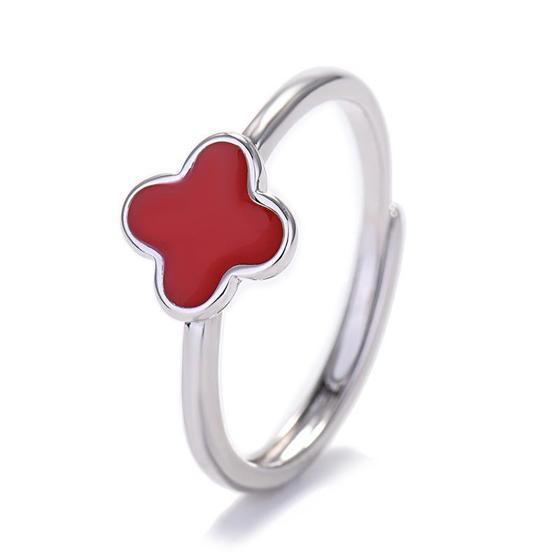 Элегантное черное кольцо с четырьмя листочками клевера – серебро и розовое золото, универсальный парный дизайн