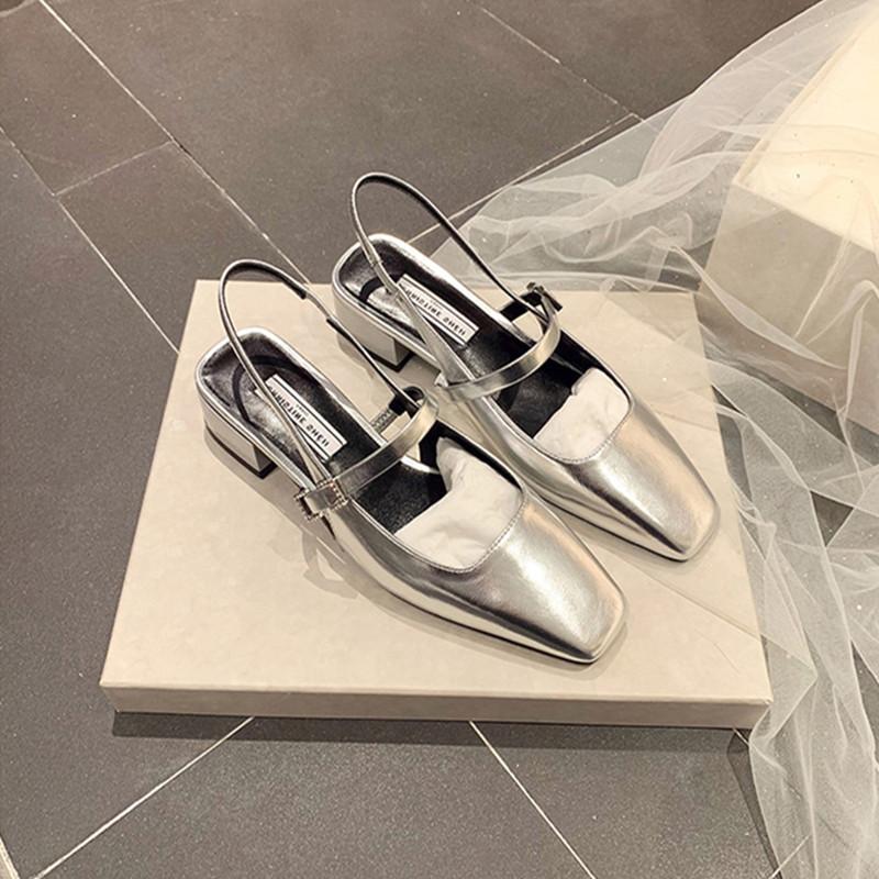 Туфли Мэри Джейн на среднем каблуке для офисной леди, ретро-лакированная кожа, квадратный носок, слинги, женские туфли на толстом каблуке и пустые сандалии