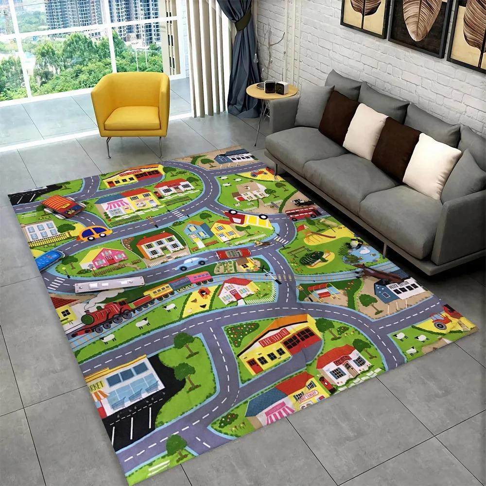 Child Playmat Highway City Traffic Playroom Area Rug Large Carpet Rug for Living Room Bedroom Decor Kids Play Non-slip Floor Mat