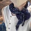 Retro Paisley Dark Blue Cotton Linen Bandana Scarf for Spring-Summer Versatility