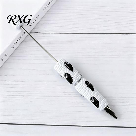 Pumpkin Shaped Ballpoint Pens Halloween Rhinestone Beadable Pen, DIY Sparkly Cat Ghost Plastic Beaded Spooky Stationery Glitter Black Ink Pen