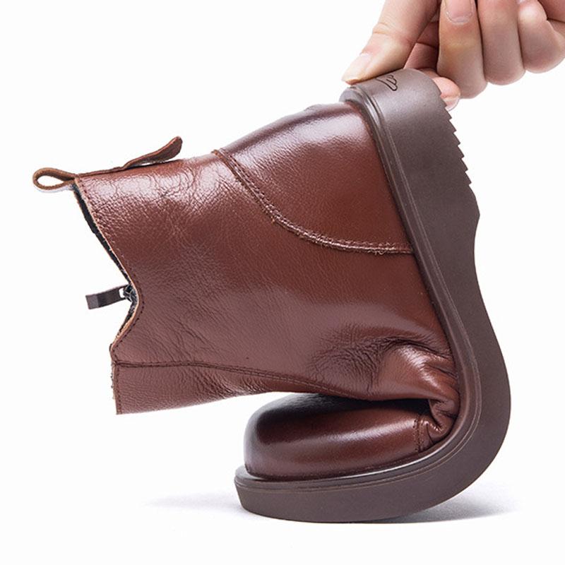 Genuine Leather Women Boots Winter Cow Leather Short Boots Female Plush Warm Warm Flats Ankle Boots Mother Shoes Woman WSH5241