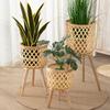 Handmade Bamboo Woven Flower Pot with Stand Plant Flower Display Storage Stand DIY Storage Nursery Pots Home Decoration