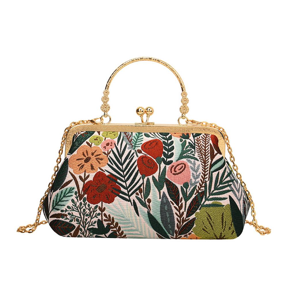 2023 New Clip Buckle Chinese Style Dinner Bag Handheld Single Shoulder Diagonal Versatile Fashion Embroidered Flower Ladies Bag