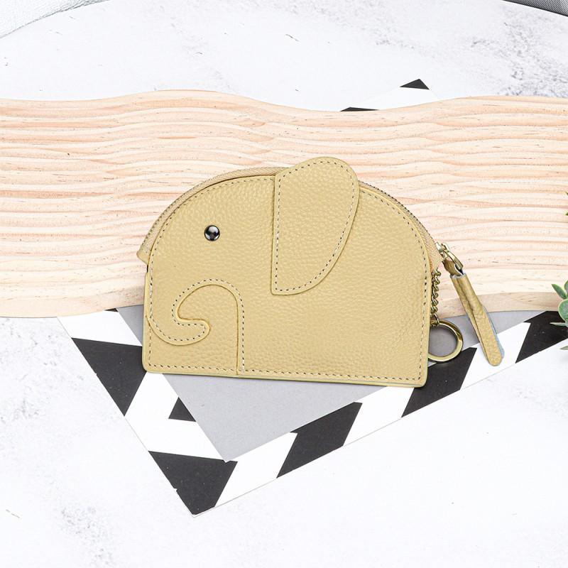 First-layer Cowhide Women's Change Purse Japanese Elephant Creative Tassel Zipper Bag Genuine Leather Key Coin