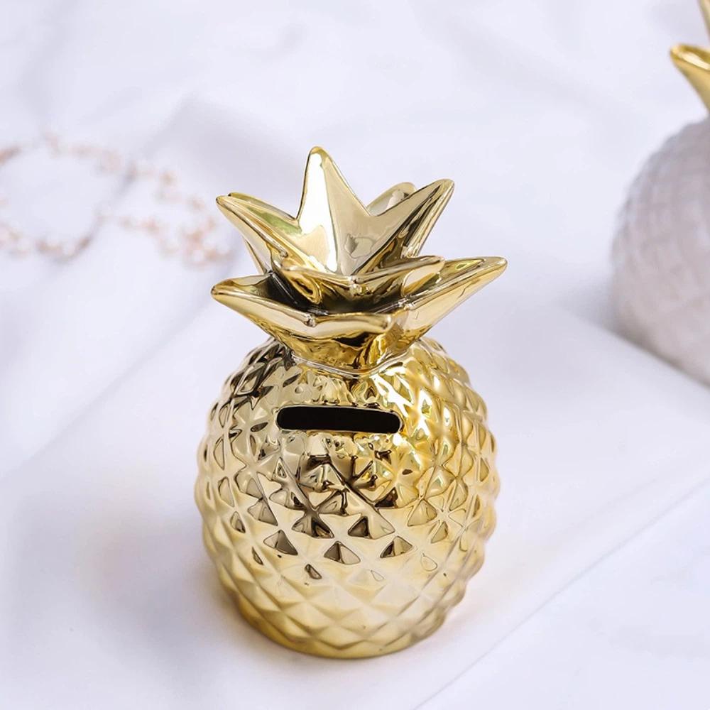 Gilding Ceramic Pineapple Piggy Bank Golden Beans Container Money Jar  Children Gift