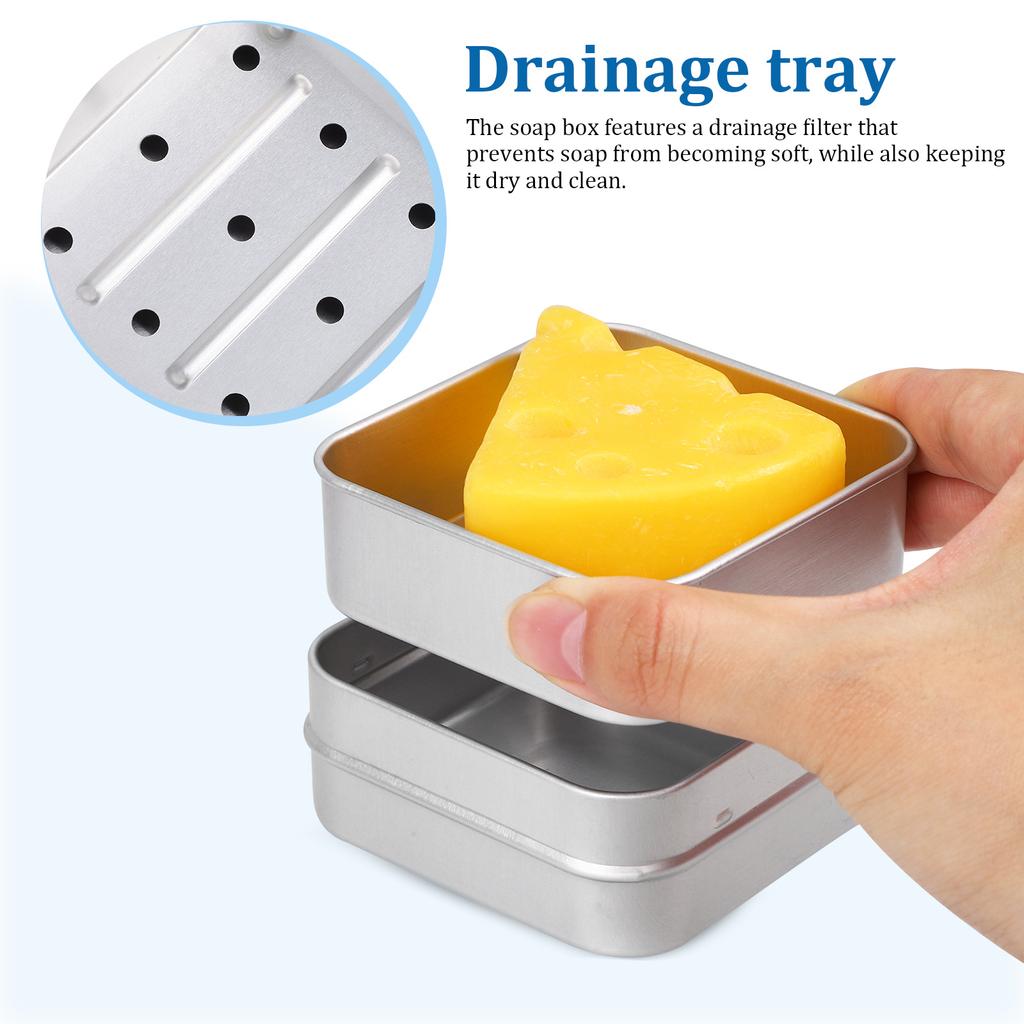 2 Pcs Double Layer Drainage Aluminum Soap Box Portable Travel Holder With Lid Bar Container Shower Dish Draining Case