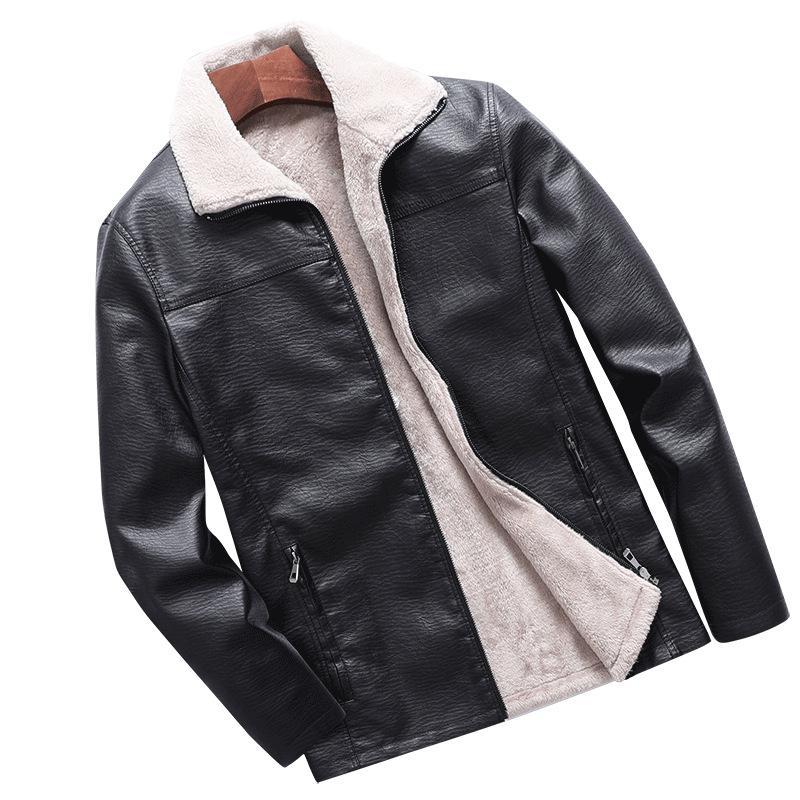 Men's Leather Jacket Winter New Middle-aged Velvet Thickened Fur All-in-one Leather Jacket Casual Large Size PU Jacket