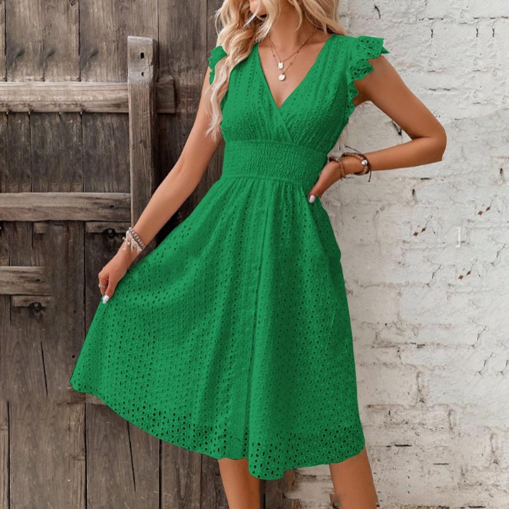 Женский летний кружевной сарафан с v-образным вырезом и запахом, с рюшами и рукавами в стиле бохо, с цветочным принтом и эластичной резинкой на талии, милые короткие платья