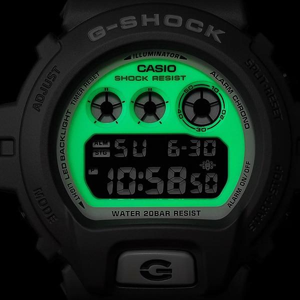 Casio Мужские часы G-SHOCK DW-6900HD-8JF [серия G-SHOCK HIDDEN GLOW] круглые серые цифровые из смолы