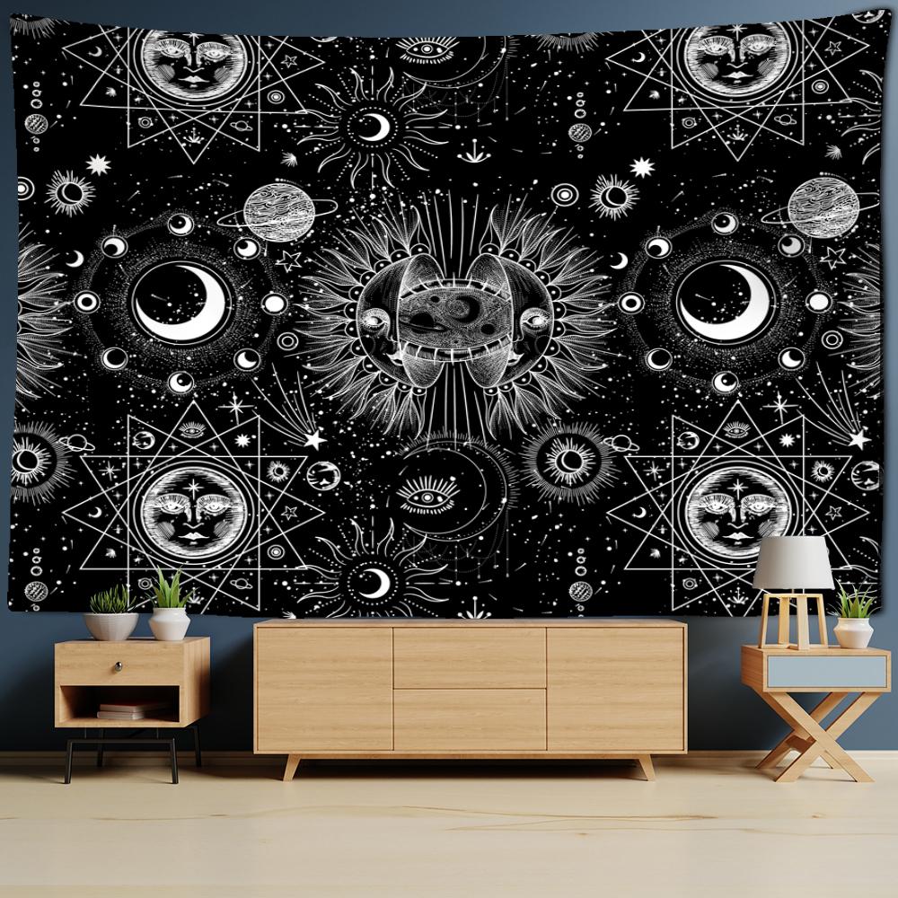 Гобелен Солнца Таро, настенный Гобелен Мандала, черно-белый колдовство, научная фантастика, богемный TAPIZ, домашний декор для комнаты