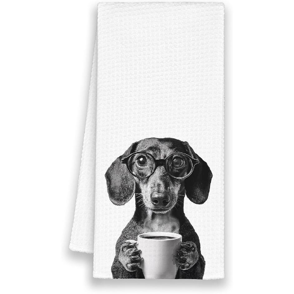 Dog French Bulldog Kitchen Towels, Funny Cute Hand Bathroom Towels Gifts for Dog Lovers Chef, Black and White Retro Tea Dish Towel Decor for Coffee