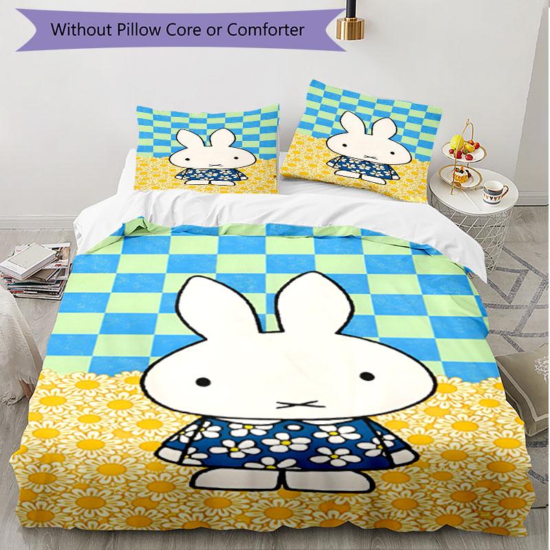 3pcs Duvet Cover Set (1*Duvet Cover + 2*Pillowcase, Without Core), Miffy Print Soft All‑Season Bedding Set, Home Bedroom Decor Gift