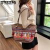 Ethnic Style Large Capacity Tote Bags Women's Colorful Cotton Rope Handbag Tassel Travel Singer Shoulder Bags