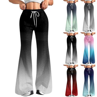 Женские модные свободные спортивные брюки с градиентным принтом и кулиской на талии, повседневные брюки клеш
