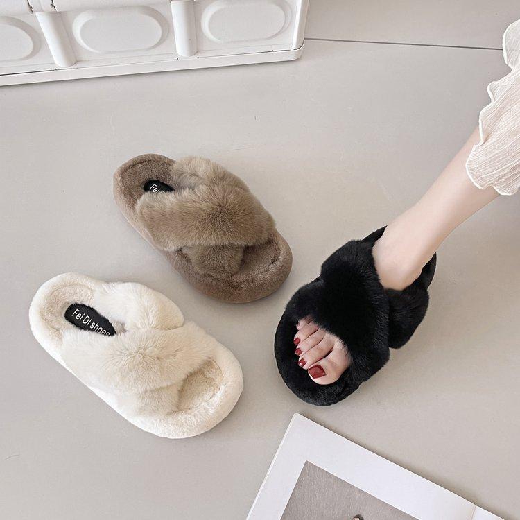 Искусственный мех, толстая подошва, шерстяные тапочки, женская верхняя одежда, мягкие хлопковые тапочки, каблук увеличивается, повседневная, удобная, модная, плюшевая женская обувь