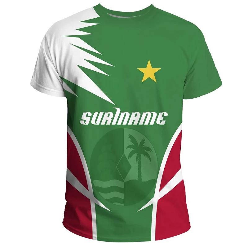 Футболка с графическим принтом флага Суринама для мужчин, 3D-печатные футболки с национальной эмблемой Суринама, летние спортивные топы для мальчиков в стиле Боливии, уличные футболки
