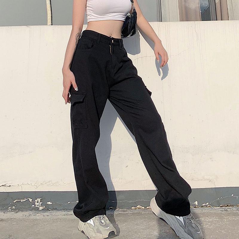 European And American Women'S Street Instagram Style Pockets, High Waist, Loose Fit, Slimming Denim Pants, Casual Pants