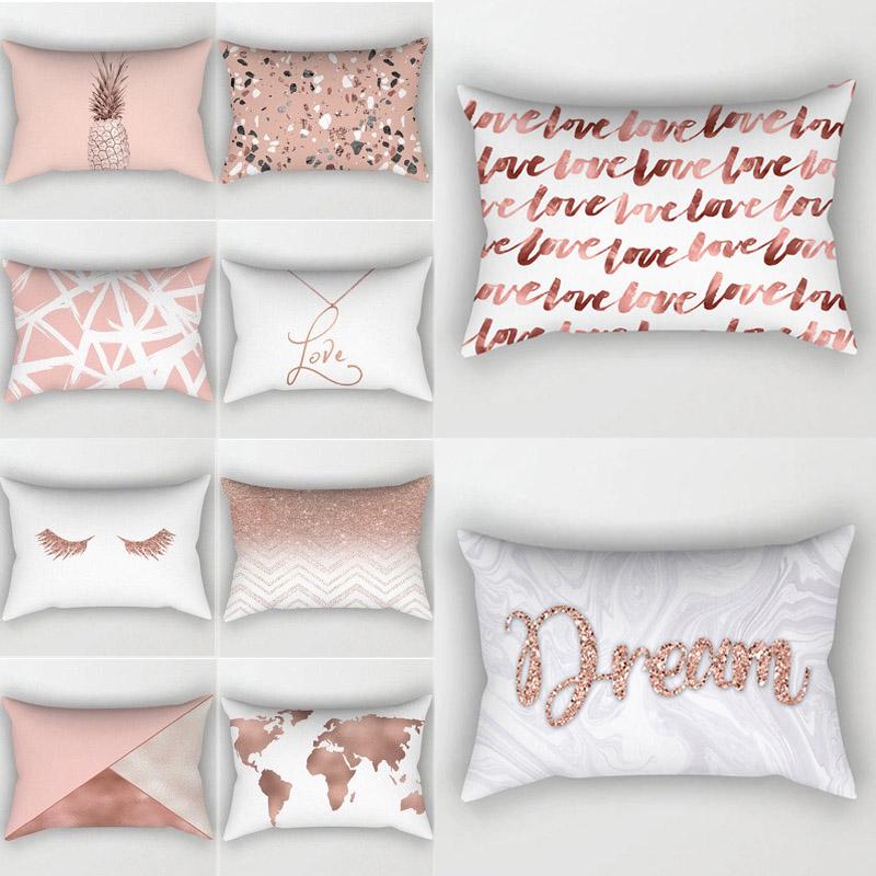 Trendy Unisex Popular Home Textile 30x50cm High Quality Decorative Pillow Covers 1PC Hot Sale Cushion Covers For Sofa Rose Golden Pink Geometric