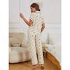 Allover Heart Print Pajama Set Casual Short Sleeve Buttons Lapel Top & Elastic Pants Women's Sleepwear