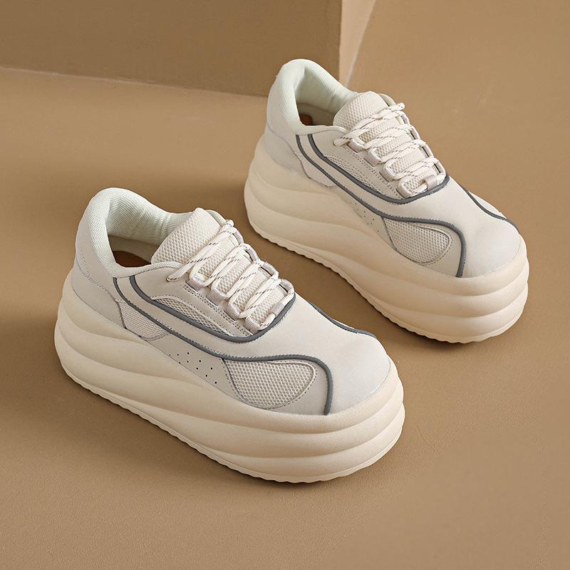 Leather platform white shoes women's 2025 summer new versatile height increase lightweight breathable board shoes casual sports shoes