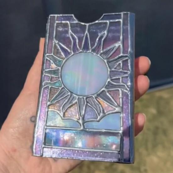 Кейс для карт Таро из витражного стекла Мистическое Солнце и Луна Держатель для карт Таро Ручная работа Защитный кейс для хранения карт Таро стандартного размера