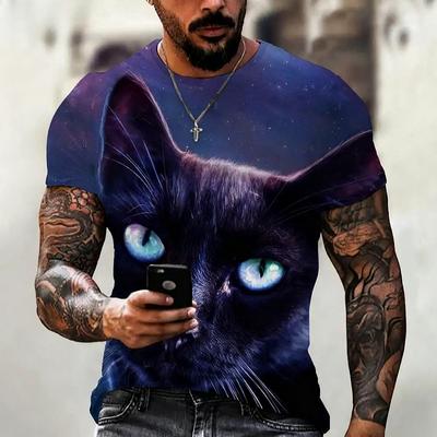 Летняя футболка с круглым вырезом и 3D-принтом с животным кошкой, модная повседневная мужская футболка с коротким рукавом