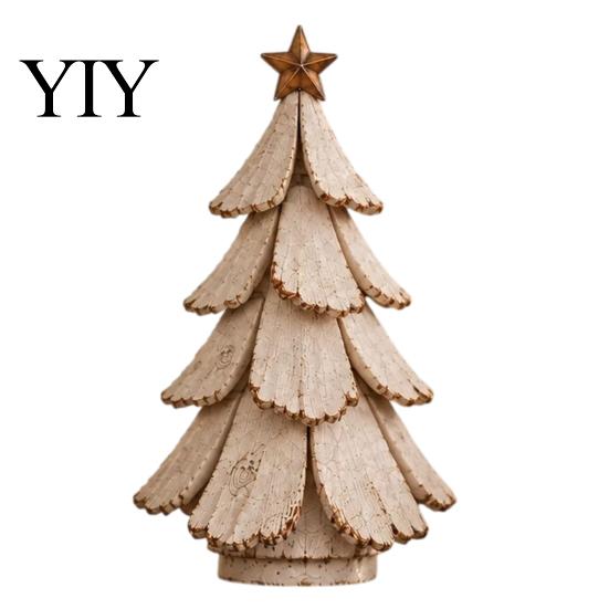 Indoor Christmas Light Decorations Vintage Lighted Tree Figurine, Glowing Tabletop Centerpiece with LED Winter Holiday Home Accents Light, Pine