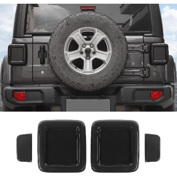 JL Tail Light Covers, ABS Rear Light Lamp Guards Trim Compatible with 2018-2024 Jeep Wrangler JL, Black (Fit for LED Light Version Without Frame)