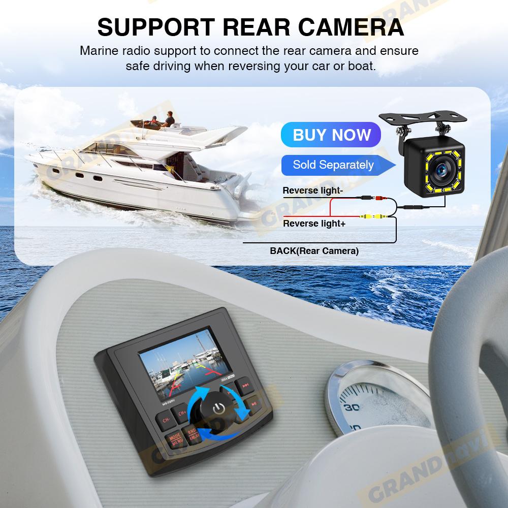 GRANDnavi Marine Stereo Boat MP5 Radio Player Waterproof IPX5 AUX Bluetooth FM AM RDS Audio For Yacht Gauge ATV UTV SUV Cart SPA