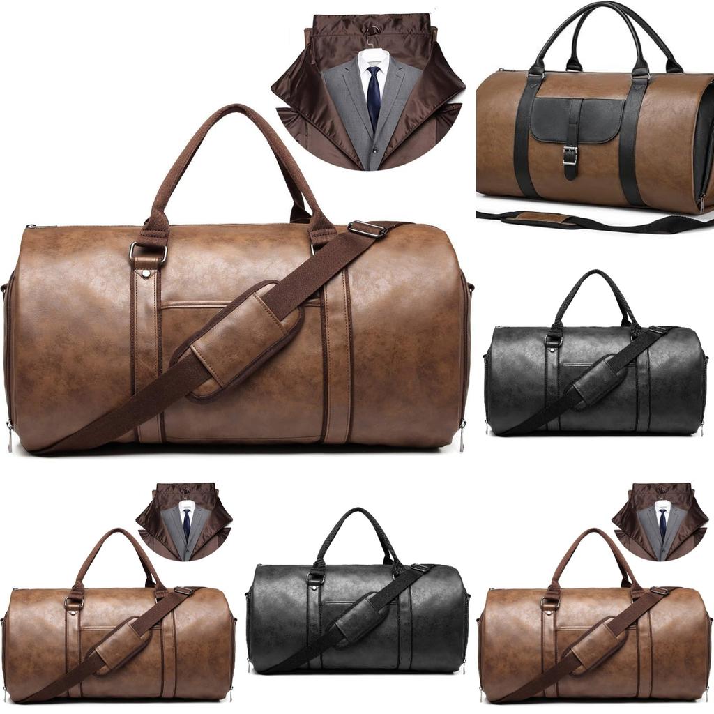 2025 New Men's Large Capacity Leather Weekend Travel Business Convertible Suit Bag 2 in 1 Hand Carry- Luggage Bag