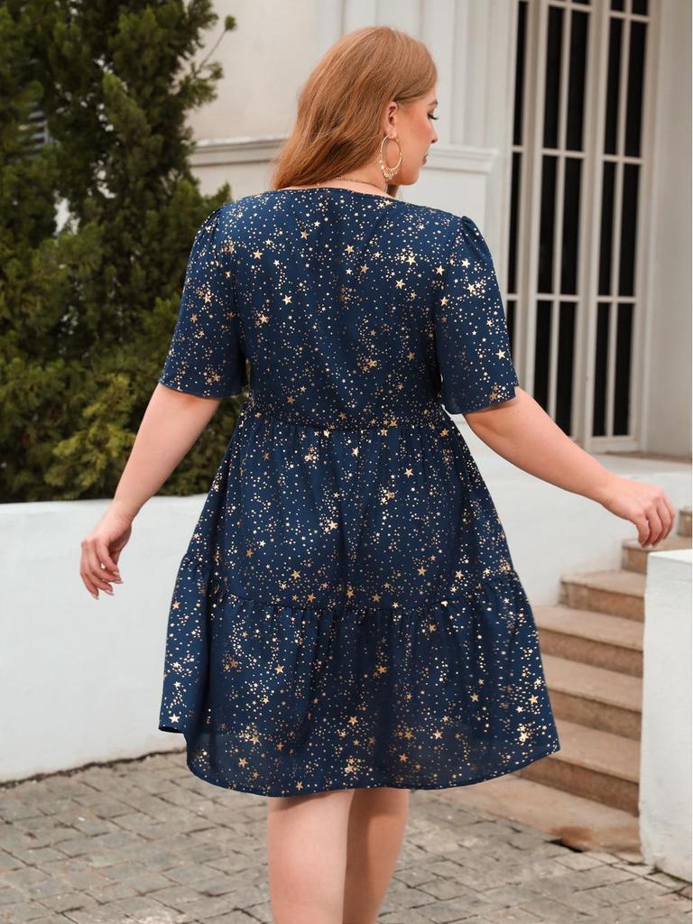Hot Stamping Print Plus Size Casual Cocktail Party Dress - Women's Clothing