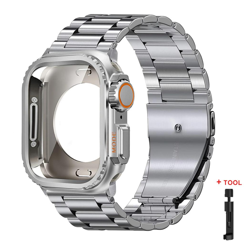 Чехол+Ремешок для Apple Watch Ultra 2 Ремешок 49мм 46мм 42мм 45мм 44мм Браслет из нержавеющей стали IWatch Серии 10 9 8 7 SE Металлический Чехол