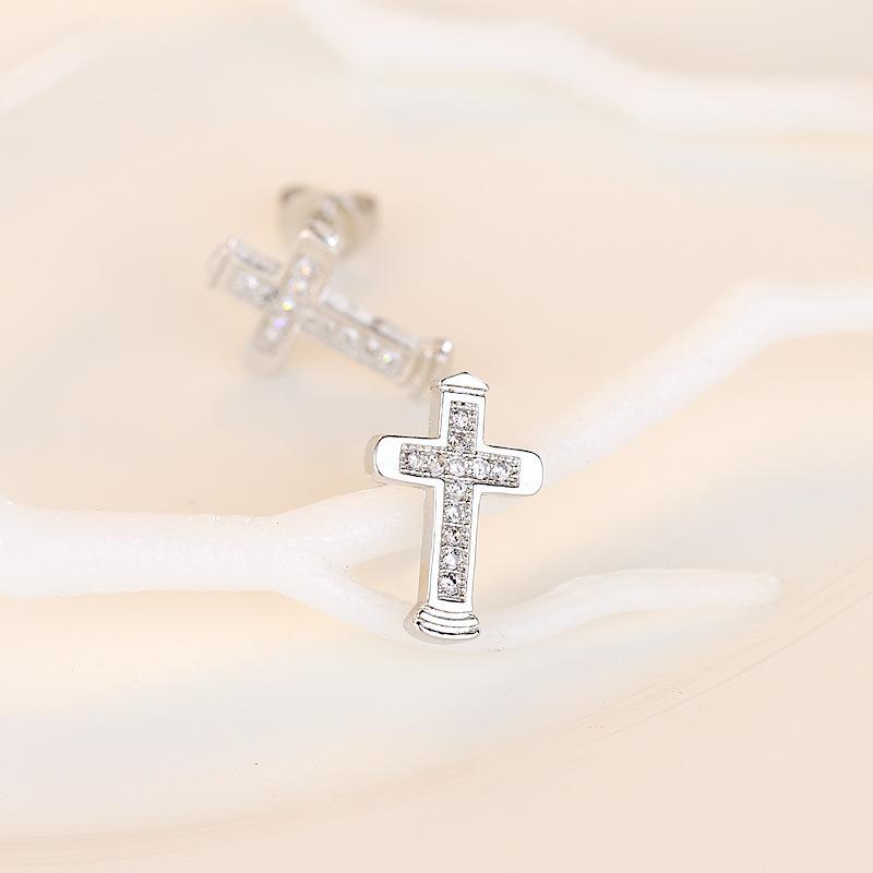 Модные серьги-игл с микро-набором из циркония, серьги-крестики для женщин, студенческие серьги