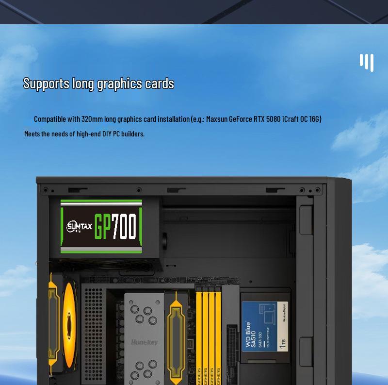 Игровой корпус для настольного ПК E-ATX с поддержкой 360-мм водяного охлаждения и совместимостью с материнскими платами большого размера