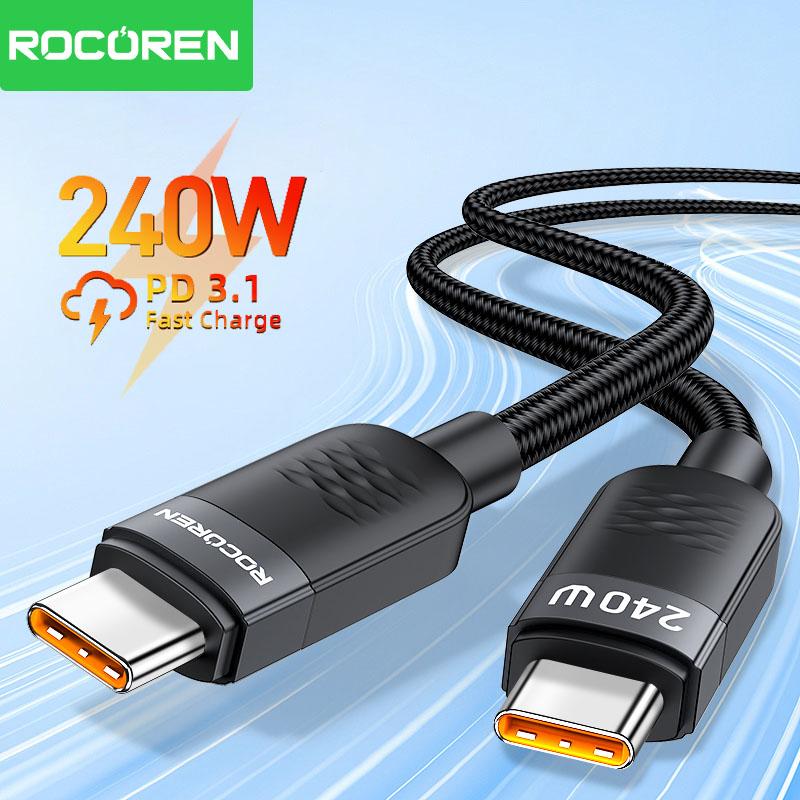 Rocoren 240 В USB C Type C Кабель для быстрой зарядки и передачи данных PD3.1 Быстрая зарядка Type C Шнур Для MacBook 16 15 Samsung Galaxy S24