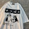 Original Japanese Retro Cat Print Pure Cotton Short Sleeved T-shirt For Men's Women's Trendy Street Loose Couple T-shirt