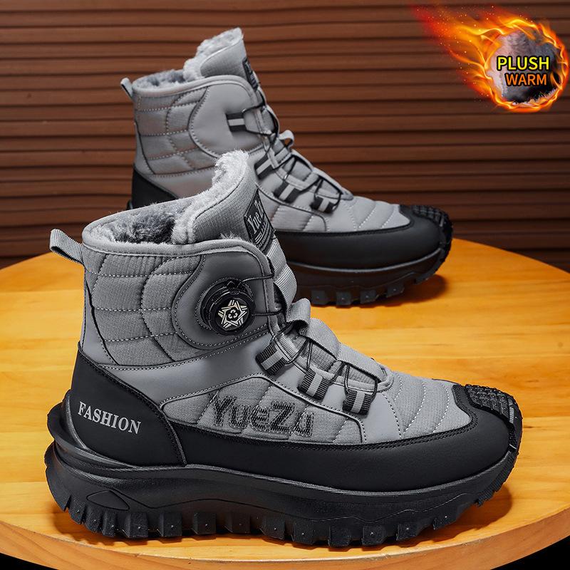 Winter outdoor leisure cold-proof velvet thickened high-top cotton shoes rotating button flow large size men's shoes
