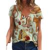 Женская блузка с графическим принтом Bohemia Vintage Western с коротким рукавом V-образным вырезом, обычные топы с принтом, повседневные, синего, коричневого, зеленого, абрикосового цвета, лето