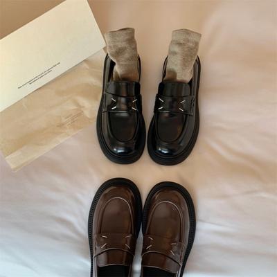 Версия из овчины~ модная кожаная британская круглая головка маленькая толстая подошва Gola lucky shoes маленькие кожаные туфли женские кожаные туфли-маффины одинарные