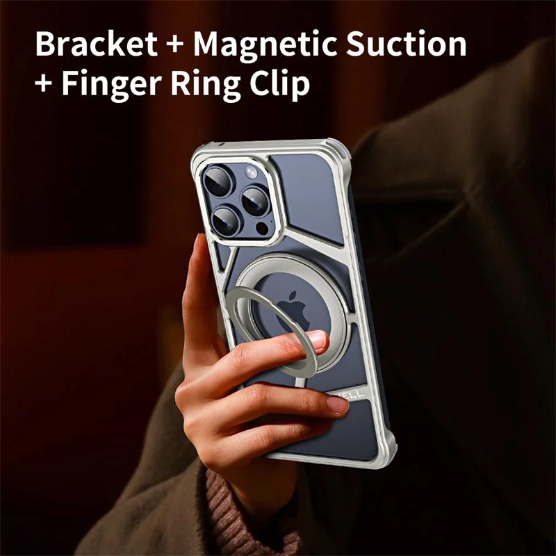 Роскошный металлический складной магнитный чехол для телефона iPhone 16 15 14 Pro Max Magsafe алюминиевый бампер ударопрочный теплоотводящий чехол