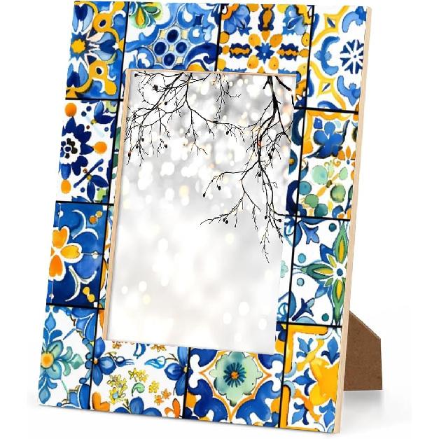 Troditional Spanish Tile Pattern 4x6 Picture Frame, Display Photos 3.5x5.5 without Mat, Elegant Picture Frames Collage Wall Home Gallery Decor