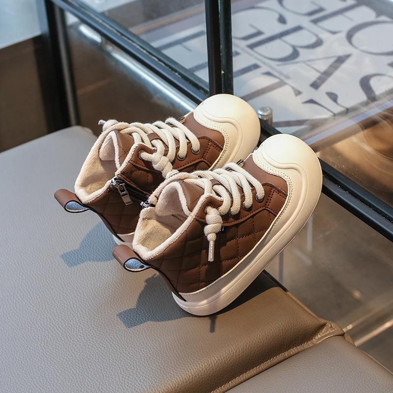 Детские хлопковые сапоги, теплые, универсальные, зимние сапоги для девочек, модные, пэчворк, нескользящие, школьные, повседневные, детские, плюшевые сапоги, боковая молния