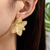 Vintage Metal Flower Stud Earrings For Women Large Gold Color Textured Petal Party Accessories Jewelry Gifts